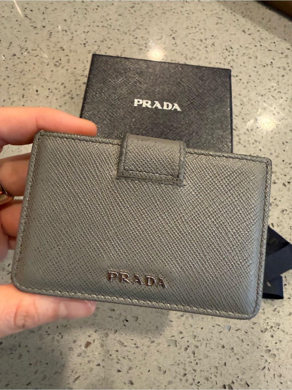 Authentic Prada Grey Saffiano Leather Card Holder